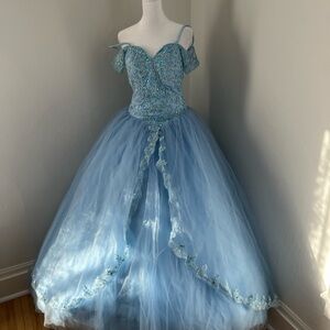 Quinceañera Light blue dress with turquoise beading and jewels
